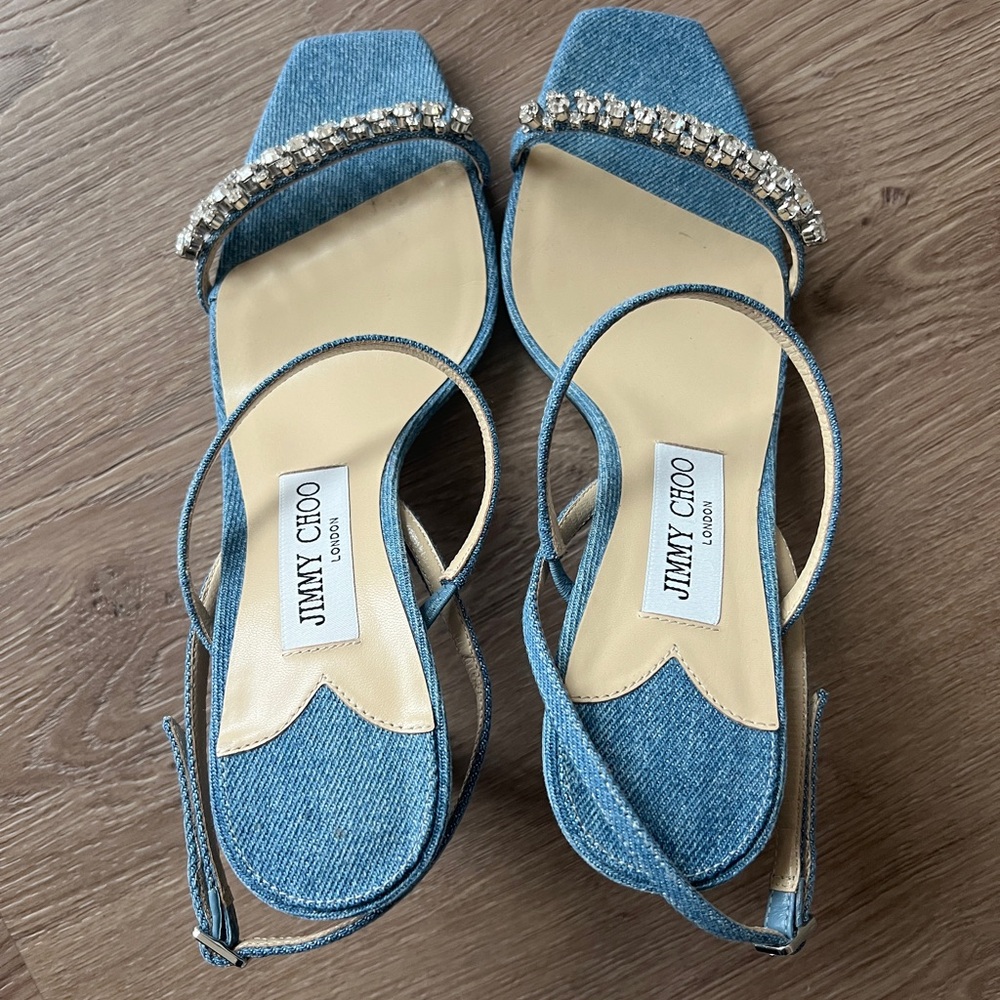 Jimmy Choo Blue Denim Crystal Heels (38.5 EU)